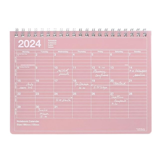 Notebook, 2024 Schedule Book, Starting January 2024, Monthly Block, B6 Model, Notebook Calendar, S, Marks Pink, 24WDR-NB2-PK