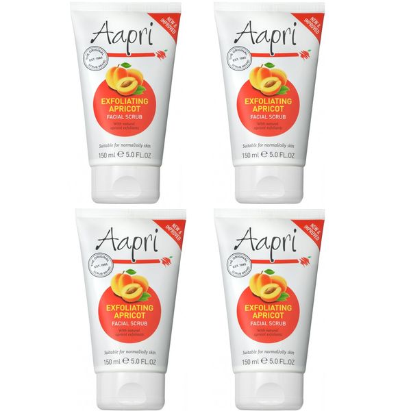 4 x Aapri Exfoliating Apricot Face Facial Scrub Cream 150ml New Improved Formula