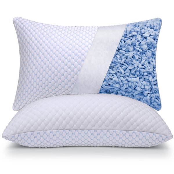 Shredded Memory Foam Pillow Set Adjustable Loft Cooling for Hot Sleepers 2-Pack