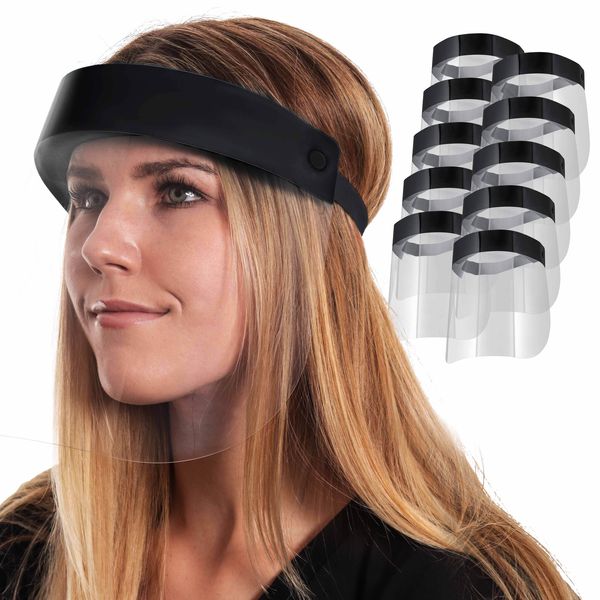 Salon World Safety 10 Black Face Shields Clear Protective Full Face Shields