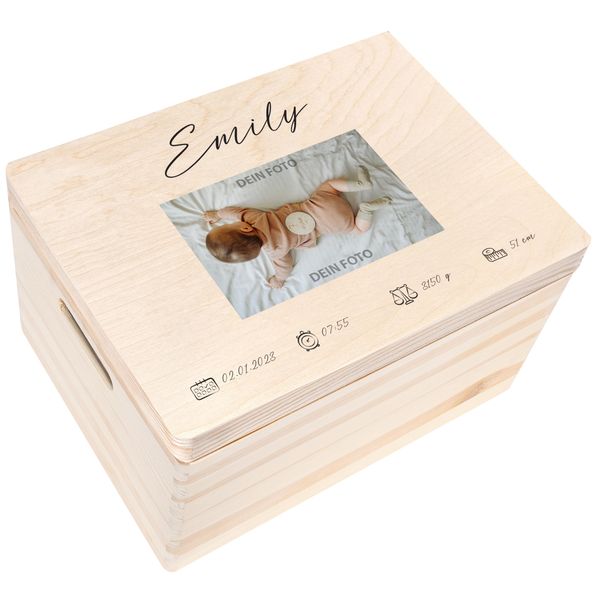 Creative Deco Personalisiert Foto Erinnerungsbox Baby Holzkiste Fotogeschenke | für Geburt & Taufe | Dein eigenes Bild Individuelles Geschenk für Mädchen und Jungen | Erinnerungskiste