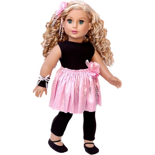 - Showtime - 5 Piece Outfit - Black Unitard, Pink Tutu Skirt, Ballet Slippers, Corsage, Hairpiece - Clothes Fits 18 Inch Doll (Doll Not Included)