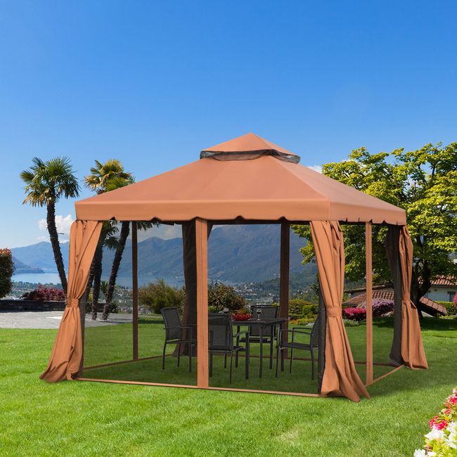 10’ x 10’ Deck Tent Netted Zip Gazebo with Mesh Sidewalls and Removable Curtains