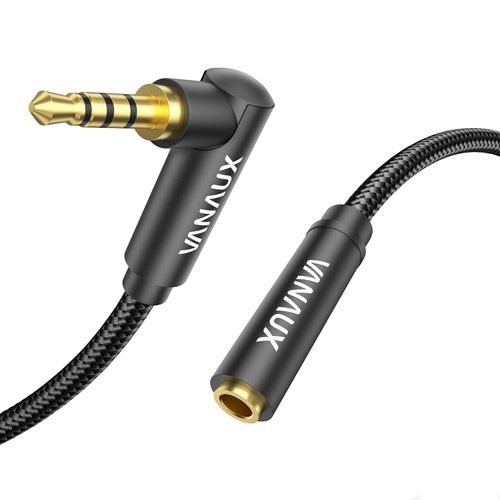 4 Pole Earphone Extension Cord, VANAUX Single-Sided L-Shaped, 3.5mm TRRS Audio Cable Extension Speaker Plug Extension Stereo Earphone Jack Headphone Extension Cord for Smartphone/Mobile