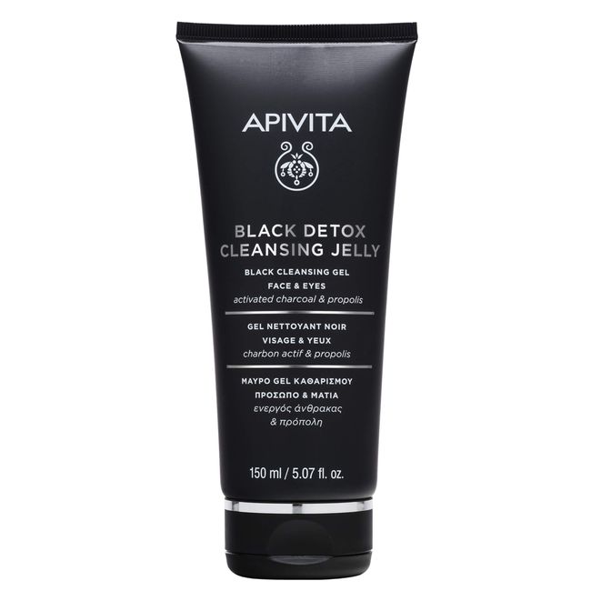 Apivita Black Detox Cleansing Gel - Facial Cleanser & Makeup Remover with Activated Charcoal - Leaves Skin Fresh, Clean and Comfortable - 5.07 Fl Oz