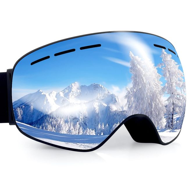 Dizokizo Skibrille mit Abnehmbarer Linse, für Ski Snowboard, Antibeschlag und einen 100% UV-Schutz, Dreifach Atmungsaktive Schaumstoffe & Geprägter Riemen für Damen, Herren,Jugend