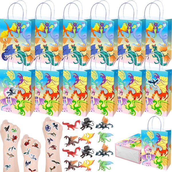 74 Pcs Dragon Party Favors, Dragon Party Supplies, Dragon Paper Gift Bags, Dragon Stickers, Mini Dragons, Dragon Birthday Decorations, Dragon Theme Party Gift Set