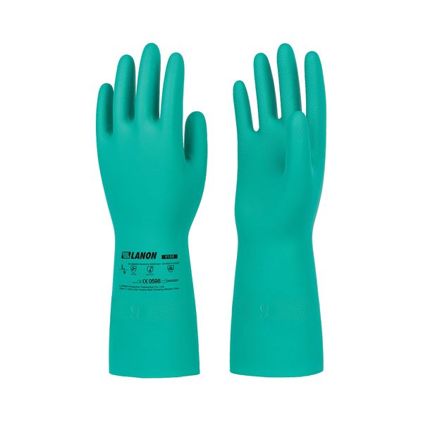 LANON 3 Pairs Nitrile Chemical Resistant Gloves, Reusable Heavy-Duty Rubber Gloves, Acid, Alkali & Oil Protection, Non-Slip, Large