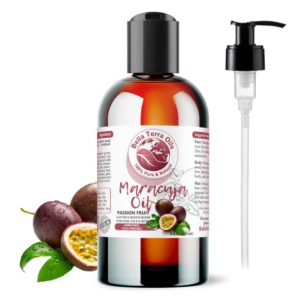 NEW Maracuja Oil (Passion Fruit). 8oz. Cold-pressed. Unrefined. Organic. 100% Pure. Non-GMO. Hexane-free. Fights Wrinkles. Softens Hair. Natural Moisturizer. For Hair, Skin, Beard, Stretch Marks.