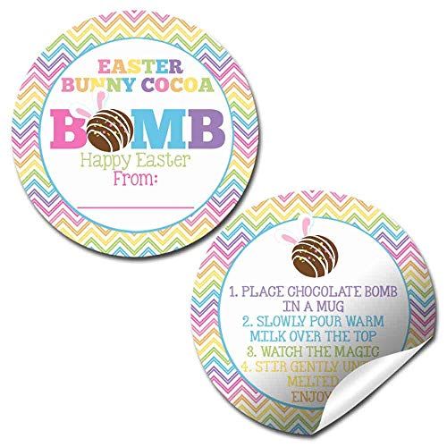 Easter Bunny Cocoa Bomb Bunny Ears Themed Happy Easter Hot Cocoa Bomb Sticker Labels, Total of 40 2" Circle Stickers (20 sets of 2) by AmandaCreation