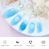 Summer Beach Fake Blue Nails Seas Oceans Full Cover Artificial Glue on Nails Women Girls 24PCS Stiletto Matte Nail Art Shell Manicure Decoration