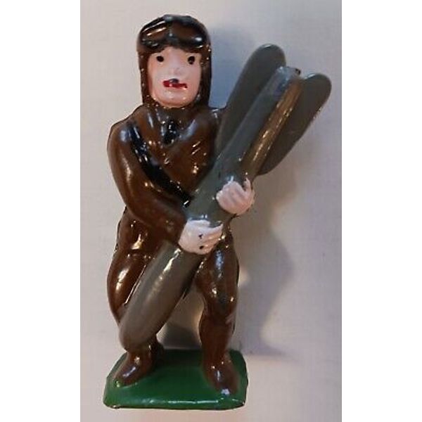 METAL CAST Co. #23A RARE Toy Lead Soldier Pilot with Bomb Barclay Manoil