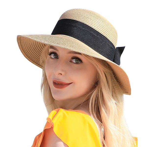 Beach Hats for Women, Straw Hat for Women UPF 50+ UV Sun Protection Sun Hat Foldable Roll up Cap Khaki