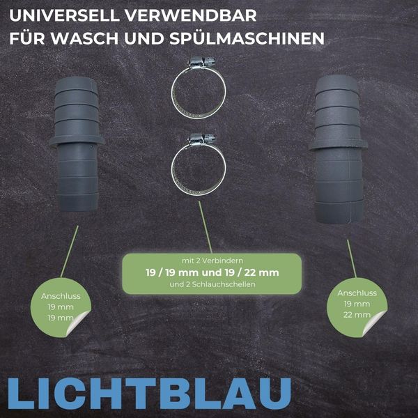 LICHTBLAU Ablaufschlauch Verbinder Komplett Set 2326 mit Schlauchschellen für I 19/19mm I 19/22mm I Ablaufschlauch Verlängerung Waschmaschine, Spülmaschine