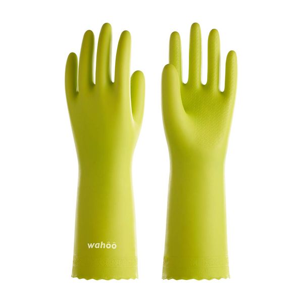 Wahoo PVC Dishwashing Cleaning Gloves, Skin-Friendly, Reusable Kitchen Gloves with Cotton Flocked Liner, Non-Slip, Large