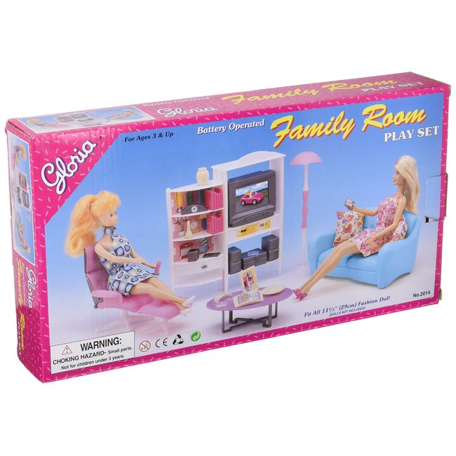 gloria Doll House Furniture, Family Room, TV, Couch, Ottoman