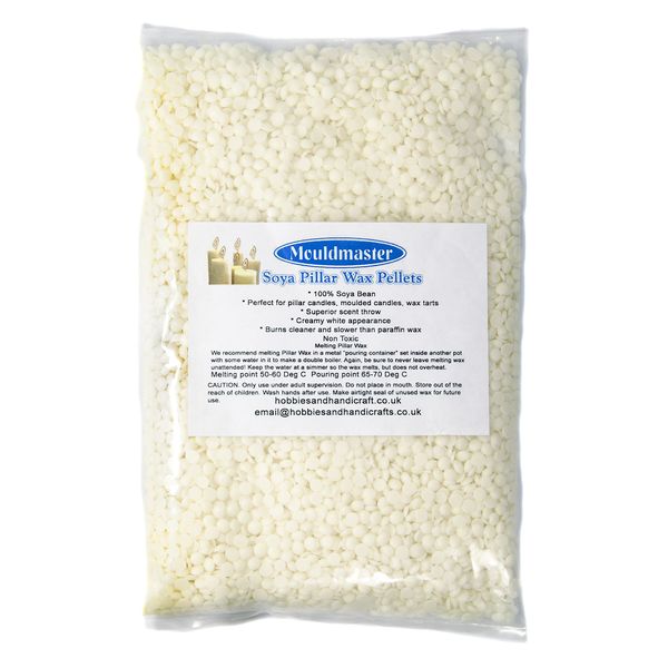 Mouldmaster Soy Pillar Candle Wax pellets 500g, SOYA, Cream/Off White