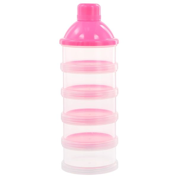 Bezavea Baby Milk Powder Dispenser, Portable 5 Layers Baby Feeding Storage Container, with 5 Transparent Compartments, Snack Storage Container, for Travel and Outdoor Activities (Pink)