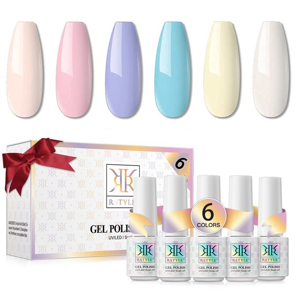 RSTYLE Gel Nail Polish Set, 4 Pcs 6 ML Mini Bottle Pastel Gel Polish Set Nude Series Soak Off UV Manicure Gift Box DIY Nail Home for Women Green