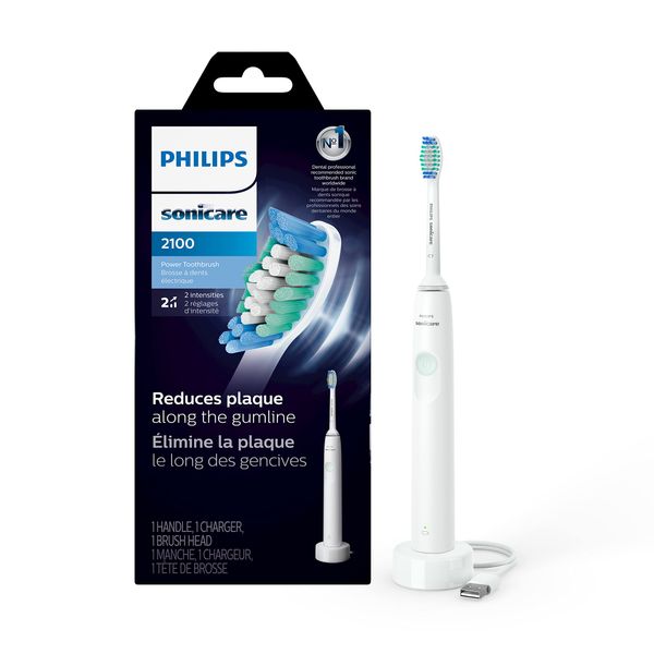 PHILIPS Sonicare 2100 Power Toothbrush, Rechargeable Electric Toothbrush, White Mint, HX3661/04