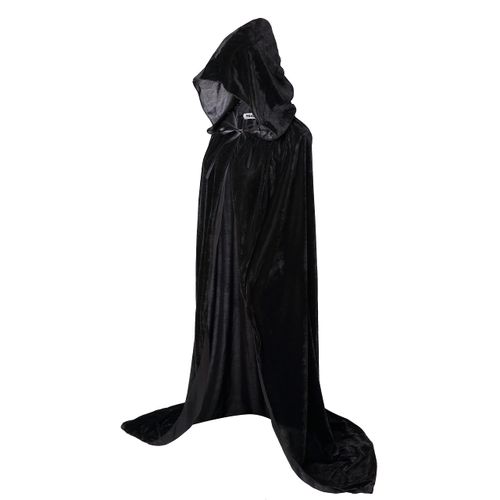 VGLOOK Unisex Adult Long Hooded Velvet Halloween Costumes Cloak Cape Medium Black
