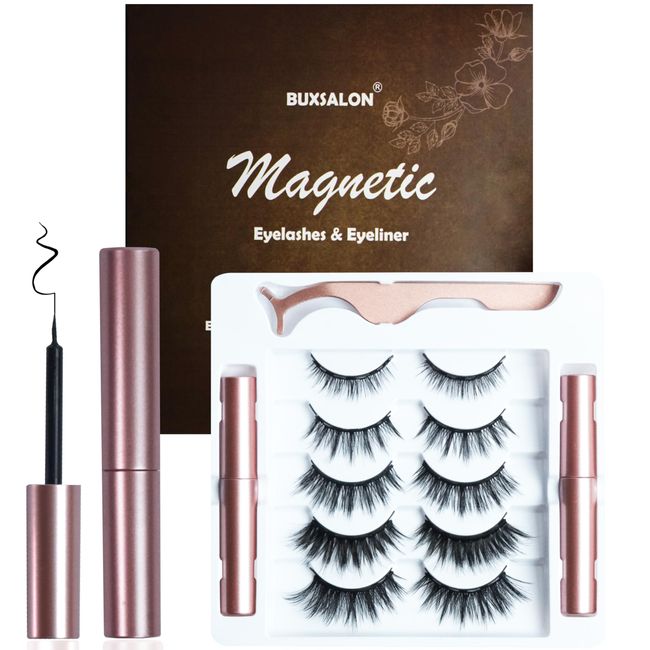 Magnetic Eyelashes, Magnetic Lashes Kit with 5 pairs of Lashes, Reusable Soft and Waterproof Eyelash Extensions, Long Lasting No Glue