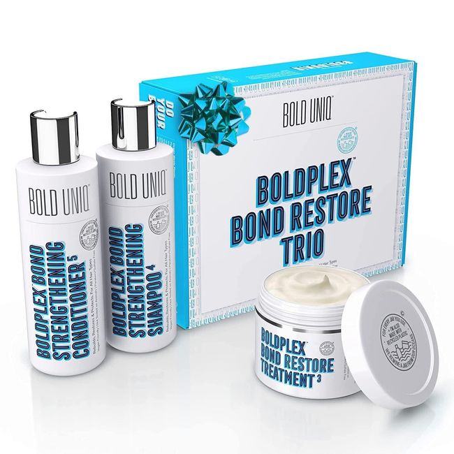 Boldplex 3, 4 & 5 Bond Regenerationshaarkur, Trio Shampoo & Spülung Geschenkset, hydratisierende Proteinformel,s tärkt trockenes & kaputtes repariert Bruchstellen & SplissHaar