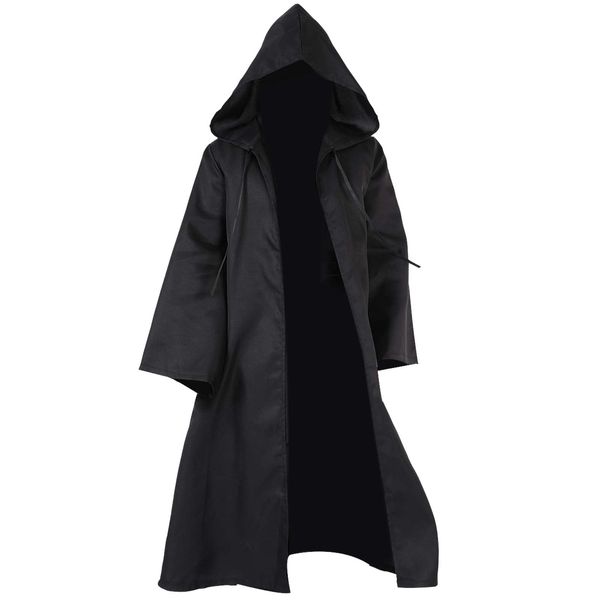 Hooded Robe Cloak Adult Mens Jedi Robes Costume Uniform Wizards-Tunic Halloween Christmas Cosplay Robes Cloak Party Costume Hooded Uniform (Black Cloak,L)