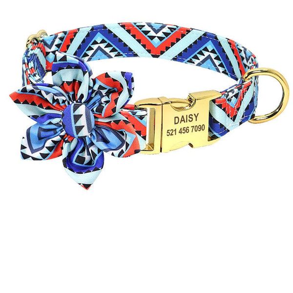 Customizable Floral Print Pet Collar With Engraved Id Tag - Personalized Dog And Cat Accessories - E / S