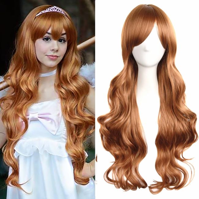 YEESHEDO Braun Cosplay Perücke für Frauen Langes Gewelltes Haar Synthetische Perücken mit Pony für Halloween Party Kostüm Anime 32 Zoll 80 cm