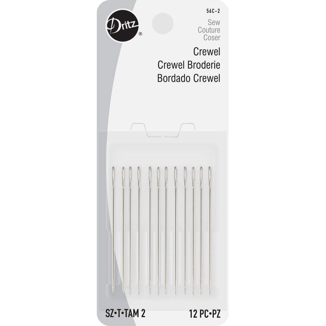 Dritz 56C-2 Crewel Hand Needles, Size 2 (12-Count), Nickel