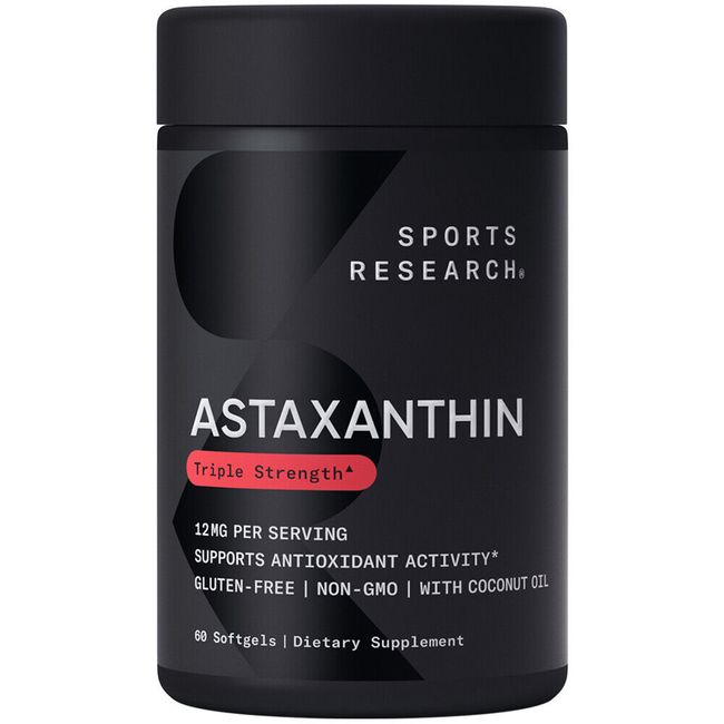 Triple Strength Astaxanthin 12mg 60 Softgels Antioxidant Non-GMO Gluten Free