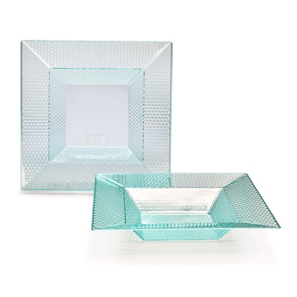 " OCCASIONS" 40 Pieces Plates Pack, Heavyweight Wedding Party Disposable Plastic Bowls (12oz Soup Bowl, Vitro Clear/Tiffany Green)