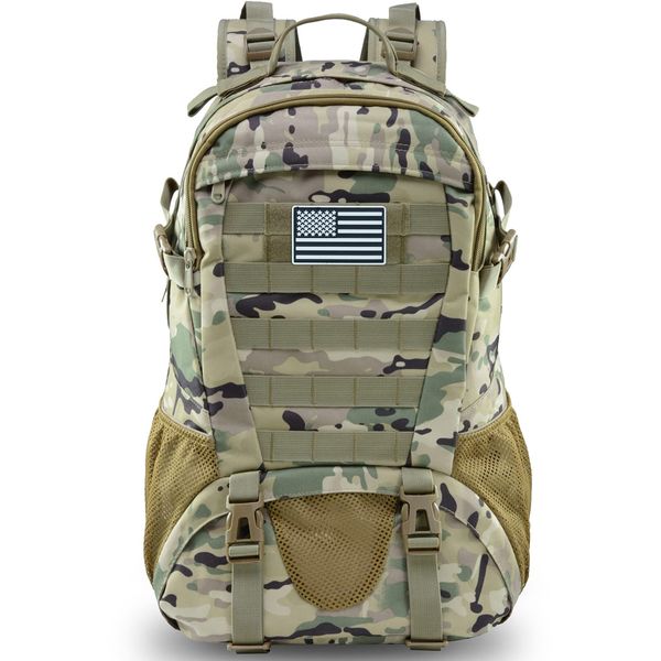 Jueachy Tactical Backpack for Men Hiking Day Pack Molle Military Rucksack Waterproof 30L EDC Bag with USA Flag Patch CP Style