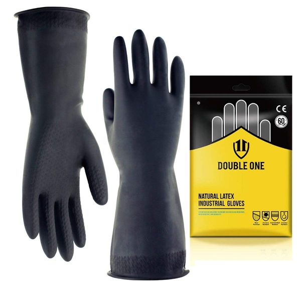 Chemical Resistant Gloves,Safety Work Cleaning Protective Heavy Duty Industrial Gloves,Natural Latex 12.2" Length Black 1 Pair Size M (Medium)