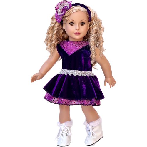 Ice Skating Queen - 3 Piece Ice Skating Outfit for 18 Inch Doll - Purple Leotard with Ruffle Skirt, Decorative Head Band and White Skates - 18 Inch Doll Clothes (Doll Not Included)