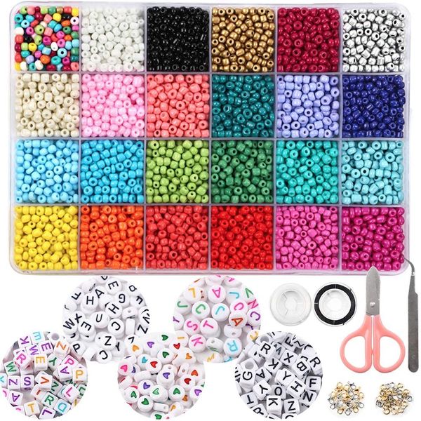 OUTUXED 7200pcs Seed Beads for Friendship Bracelet Kit, 4mm Glass Bracelet Beads Kit and 300pcs Letter Beads for Jewelry Making, Necklaces, Craft Gifts