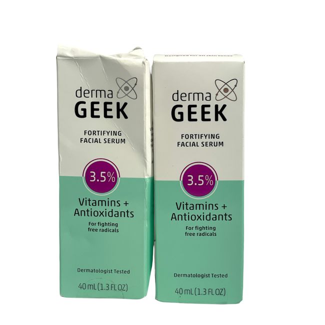 Derma Geek Fortifying Facial Serum 3.5% Vitamins + Antioxidants 1.3oz. LOT OF 2