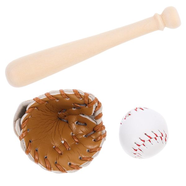 Toyvian Dollhouse Accessories Miniatures Sports Baseball Kits Bat Glove Ball Set Miniature Baseball Kit for Mini House Sport Fairy Garden Cake Topper Decoration Brown