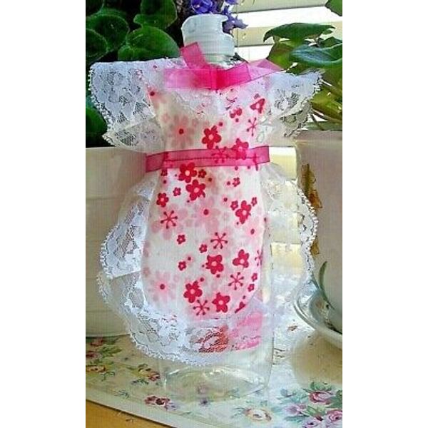 Pink Flowers Apron Cover-up for Dish soap Pancake Syrup Catsup Bottle Mom Gift