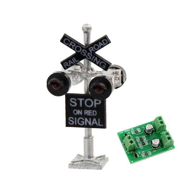 Evemodel JTD1506RP 1 set N Scale Railroad Train/Track Crossing Sign 4 heads LED made + Circuit board flasher-Flashing Red Train Signal Lights Decoration and Party