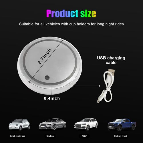 Suvnie 2PCS LED Cup Holder Lights, Waterproof Car Cup Mat with 7 Colors Luminescent Light, USB Charging Insert Car Cup Holder, Universal Auto LED Interior Atmosphere Lamp