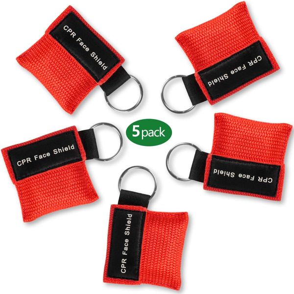 TENQUAN CPR Mask Keychain Ring 5 Pack CPR Emergency Kit Rescue Face Shields with One-Way Valve Breathing Barrier for First Aid or AED Training