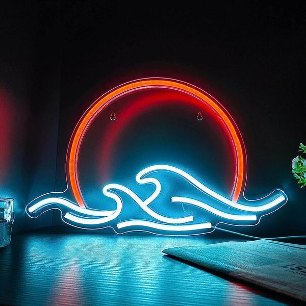 Sunset Neon Sign Sun w/Waves Neon Light Tropical Neon Wall Signs for Room Decor