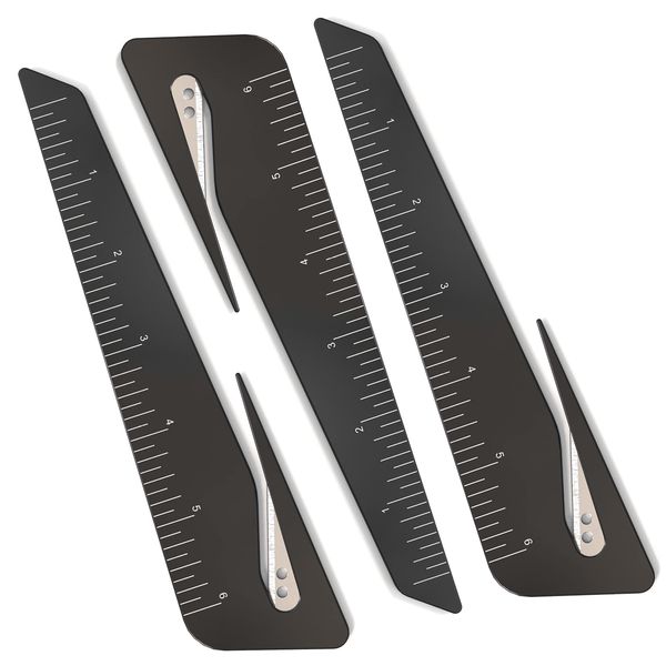 Uncommon Desks Ruler & Letter Opener Combo - Easy to Hold - Oversized Grip - Black 6 Inch Ruler - Envelope Opener w/Measuring Tool - Perfect for Crafts, Drafting, Sewing, & Drawing - (3 Pack, Black)