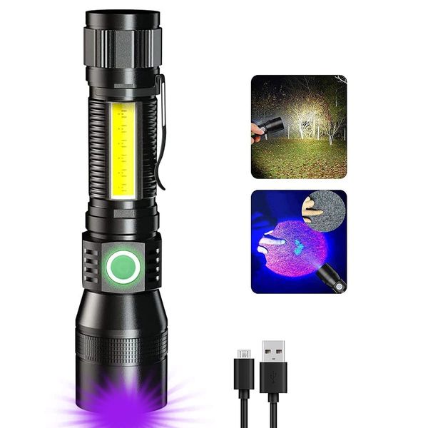 AdamStar UV Flashlight Black Light, 3-in-1 Magnetic Flashlight Rechargeable, 1000 Lumen Tactical LED Flashlight, 7 Modes Waterproof UV Light Flashlight for Camping Emergencies Pet Urine Detection