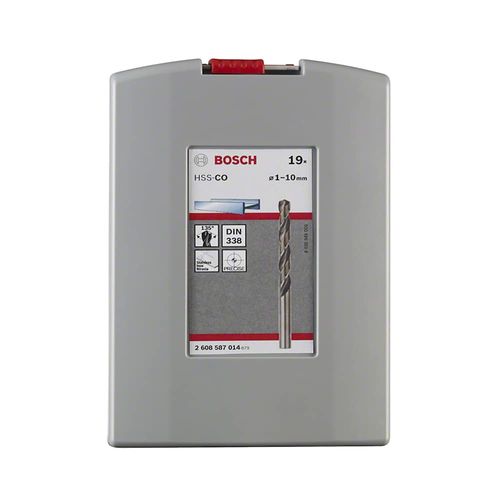 Bosch Professional 19pc. HSS-Cobalt ProBox Metal Drill Bit Set (for Stainless Steel, Ø 1-10 mm, Accessories Drill Driver and Drill Stand)