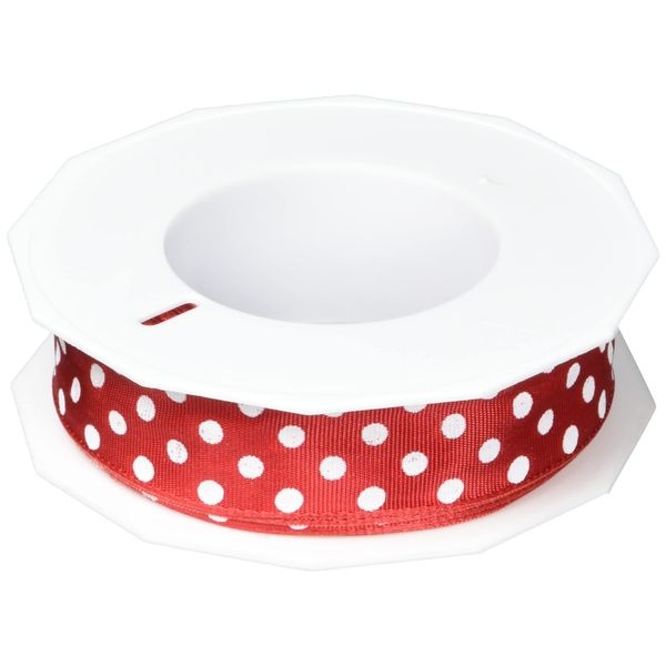 Präsent - Polka Dots Wired & Printed Ribbon Red 25 mm Width, 20 m Length