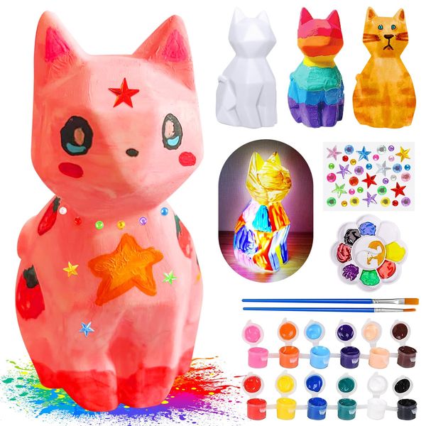 Paint Your Own Cat Lamp Kit, Art Supplies & Crafts Kit, DIY Night Light for Kids 6-12, Diamond Set for girl 8-12, Painting Kit for Girls Boys, Toy Child Birthday Gift Ages 3 4 5 6 7 8 9 10 11 12+