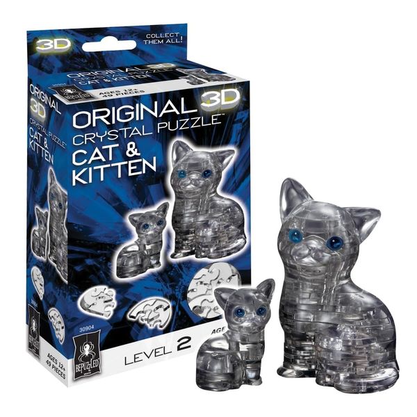 BePuzzled | Cat & Kitten, Original 3D Crystal Puzzle, Ages 12 and Up